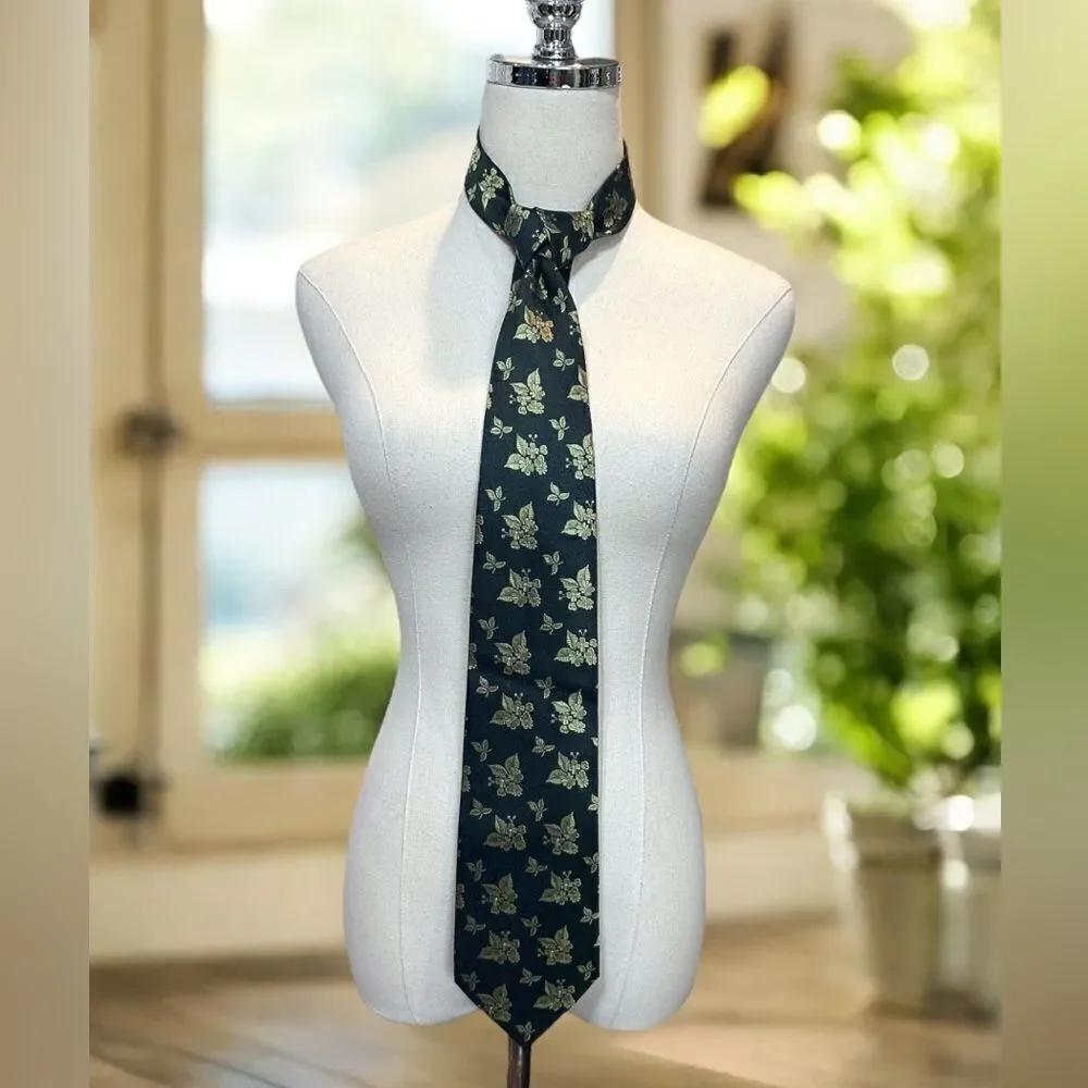 🔥 Valentino 100% Silk Floral Gold Accents Tie